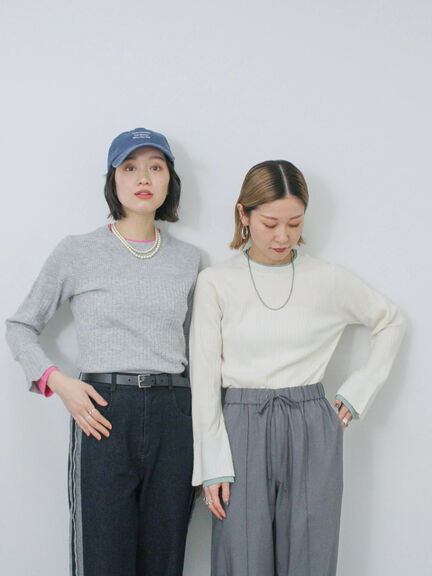 ◎配色リブニットプルオーバー（オフホワイト/グレー/ブラック）｜Samansa Mos2 blue（サマンサモスモス ブルー）通販