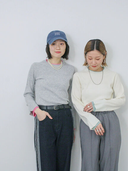◎配色リブニットプルオーバー（オフホワイト/グレー/ブラック）｜Samansa Mos2 blue（サマンサモスモス ブルー）通販