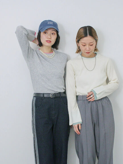 ◎配色リブニットプルオーバー（オフホワイト/グレー/ブラック）｜Samansa Mos2 blue（サマンサモスモス ブルー）通販