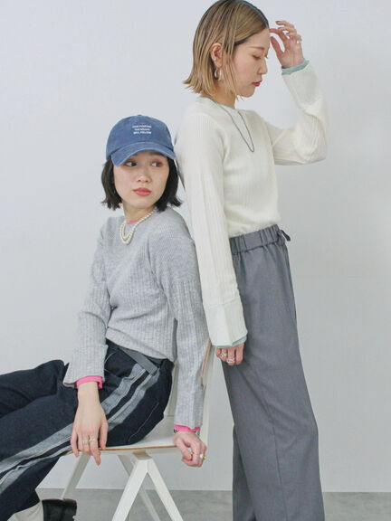 ◎配色リブニットプルオーバー（オフホワイト/グレー/ブラック）｜Samansa Mos2 blue（サマンサモスモス ブルー）通販
