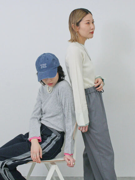 ◎配色リブニットプルオーバー（オフホワイト/グレー/ブラック）｜Samansa Mos2 blue（サマンサモスモス ブルー）通販