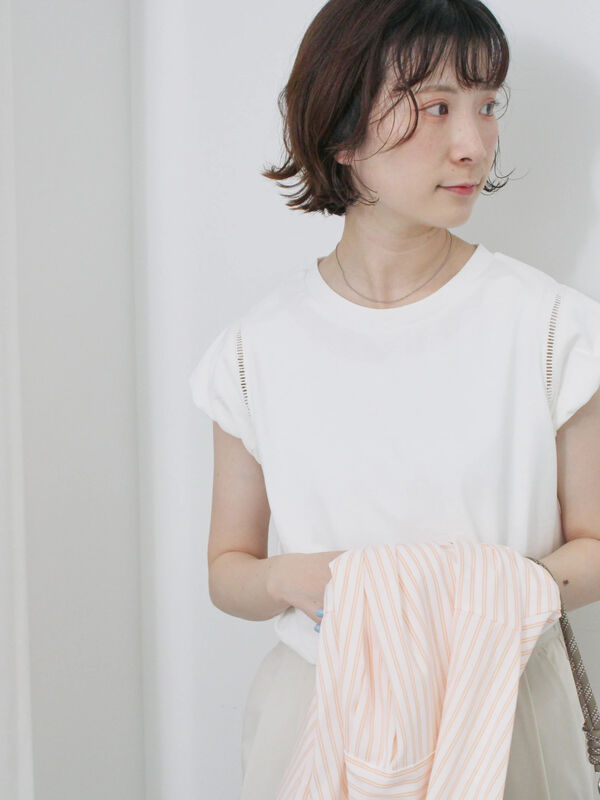 ハシゴレース付きフレンチTシャツ（オフホワイト/チャコールグレー/Ｓグレー）｜Samansa Mos2 blue（サマンサモスモス ブルー）通販