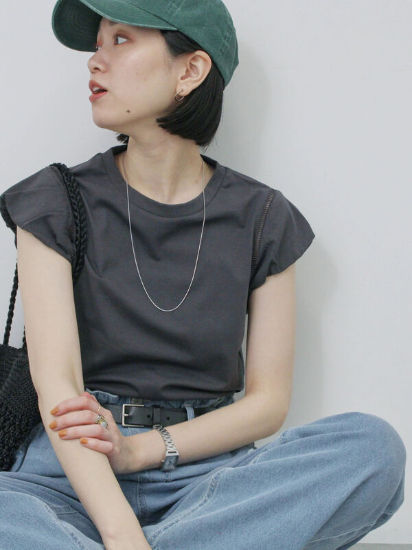 ハシゴレース付きフレンチTシャツ（チャコールグレー）｜Samansa Mos2 blue（サマンサモスモス ブルー）通販