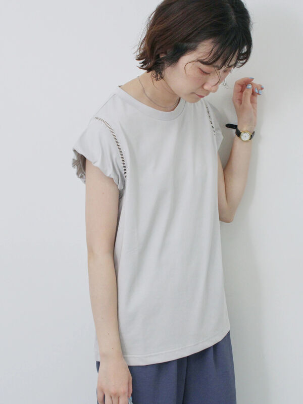 ハシゴレース付きフレンチTシャツ（Ｓグレー）｜Samansa Mos2 blue（サマンサモスモス ブルー）通販