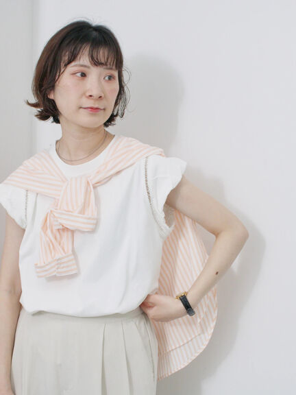 ハシゴレース付きフレンチTシャツ（オフホワイト/チャコールグレー/Ｓグレー）｜Samansa Mos2 blue（サマンサモスモス ブルー）通販