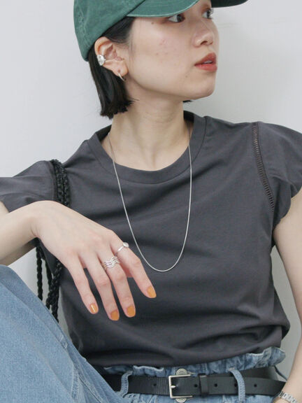 ハシゴレース付きフレンチTシャツ（オフホワイト/チャコールグレー/Ｓグレー）｜Samansa Mos2 blue（サマンサモスモス ブルー）通販
