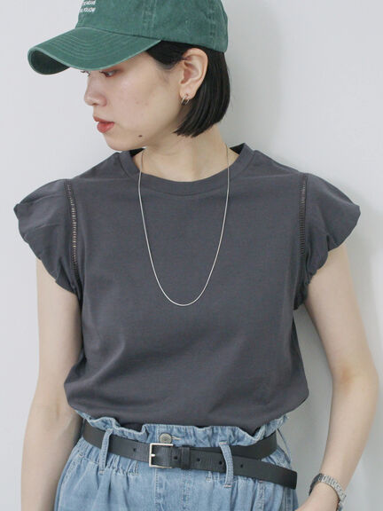 ハシゴレース付きフレンチTシャツ（オフホワイト/チャコールグレー/Ｓグレー）｜Samansa Mos2 blue（サマンサモスモス ブルー）通販
