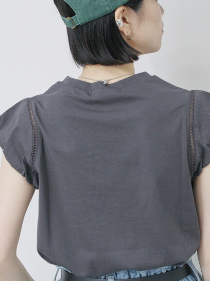 ハシゴレース付きフレンチTシャツ（オフホワイト/チャコールグレー/Ｓグレー）｜Samansa Mos2 blue（サマンサモスモス ブルー）通販