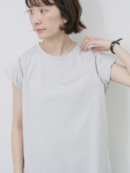 ハシゴレース付きフレンチTシャツ（オフホワイト/チャコールグレー/Ｓグレー）｜Samansa Mos2 blue（サマンサモスモス ブルー）通販