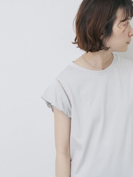 ハシゴレース付きフレンチTシャツ（オフホワイト/チャコールグレー/Ｓグレー）｜Samansa Mos2 blue（サマンサモスモス ブルー）通販