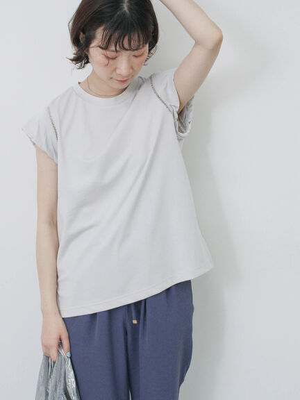 ハシゴレース付きフレンチTシャツ（オフホワイト/チャコールグレー/Ｓグレー）｜Samansa Mos2 blue（サマンサモスモス ブルー）通販