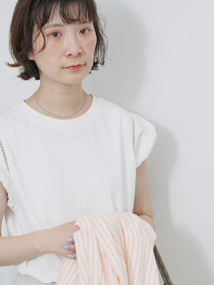 ハシゴレース付きフレンチTシャツ（オフホワイト/チャコールグレー/Ｓグレー）｜Samansa Mos2 blue（サマンサモスモス ブルー）通販