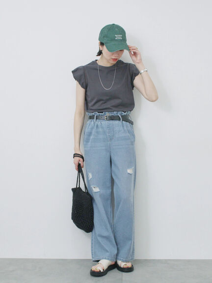 ハシゴレース付きフレンチTシャツ（オフホワイト/チャコールグレー/Ｓグレー）｜Samansa Mos2 blue（サマンサモスモス ブルー）通販