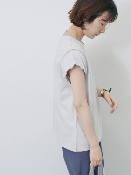 ハシゴレース付きフレンチTシャツ（オフホワイト/チャコールグレー/Ｓグレー）｜Samansa Mos2 blue（サマンサモスモス ブルー）通販