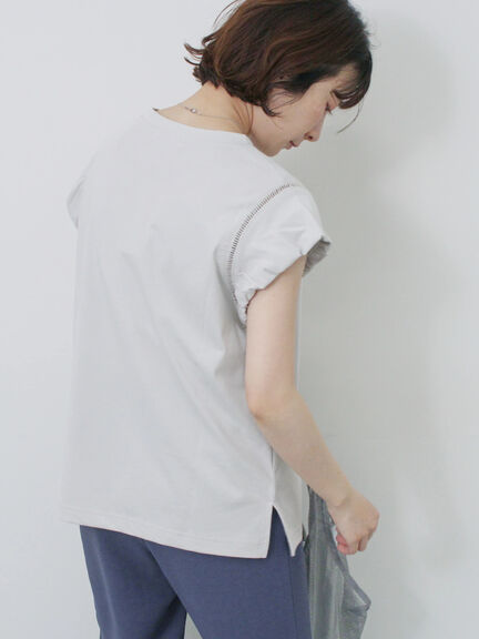 ハシゴレース付きフレンチTシャツ（オフホワイト/チャコールグレー/Ｓグレー）｜Samansa Mos2 blue（サマンサモスモス ブルー）通販