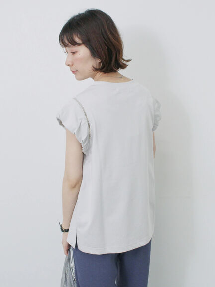 ハシゴレース付きフレンチTシャツ（オフホワイト/チャコールグレー/Ｓグレー）｜Samansa Mos2 blue（サマンサモスモス ブルー）通販
