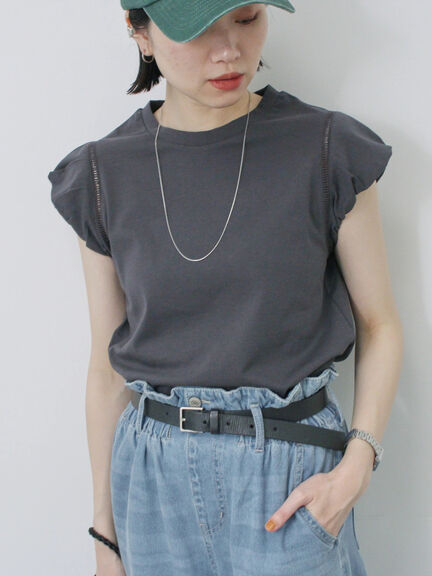 ハシゴレース付きフレンチTシャツ（オフホワイト/チャコールグレー/Ｓグレー）｜Samansa Mos2 blue（サマンサモスモス ブルー）通販