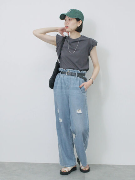 ハシゴレース付きフレンチTシャツ（オフホワイト/チャコールグレー/Ｓグレー）｜Samansa Mos2 blue（サマンサモスモス ブルー）通販