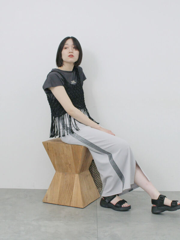 セール】 サイドラメラインスカート（チャコールグレー/ブラック/S