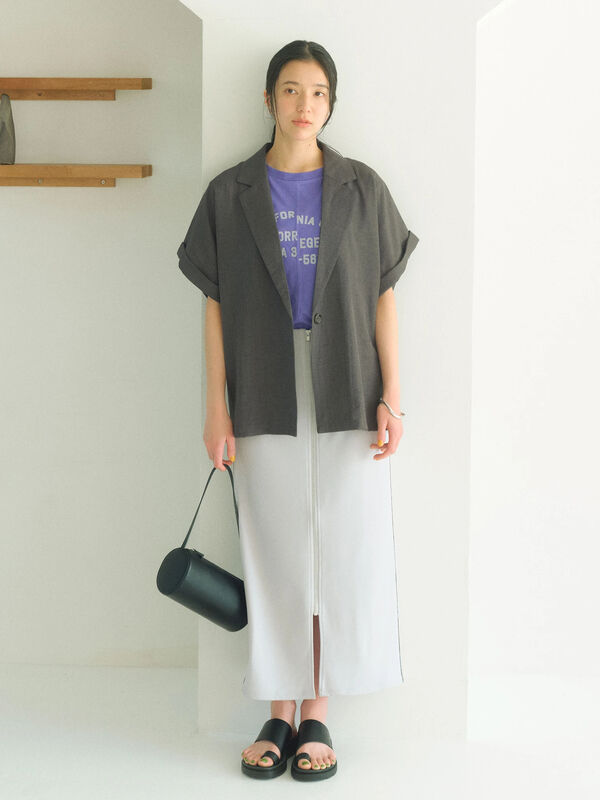 セール】 サイドラメラインスカート（チャコールグレー/ブラック/S