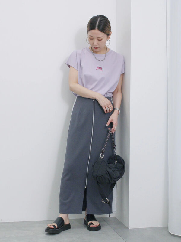 セール】 サイドラメラインスカート（チャコールグレー/ブラック/S