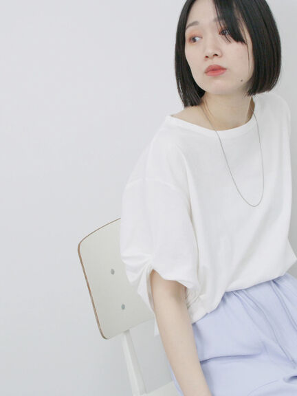 ツイストスリーブアソートTシャツ（オフホワイト/チャコールグレー/ブラック/ブルー/プラム）｜Samansa Mos2 blue（サマンサモスモス ブルー）通販