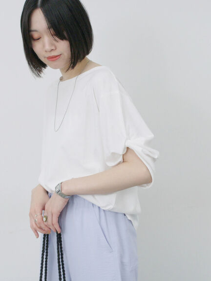 ツイストスリーブアソートTシャツ（オフホワイト/チャコールグレー/ブラック/ブルー/プラム）｜Samansa Mos2 blue（サマンサモスモス ブルー）通販