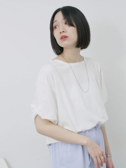 ツイストスリーブアソートTシャツ（オフホワイト/チャコールグレー/ブラック/ブルー/プラム）｜Samansa Mos2 blue（サマンサモスモス ブルー）通販