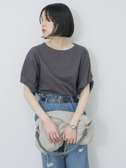 ツイストスリーブアソートTシャツ（オフホワイト/チャコールグレー/ブラック/ブルー/プラム）｜Samansa Mos2 blue（サマンサモスモス ブルー）通販