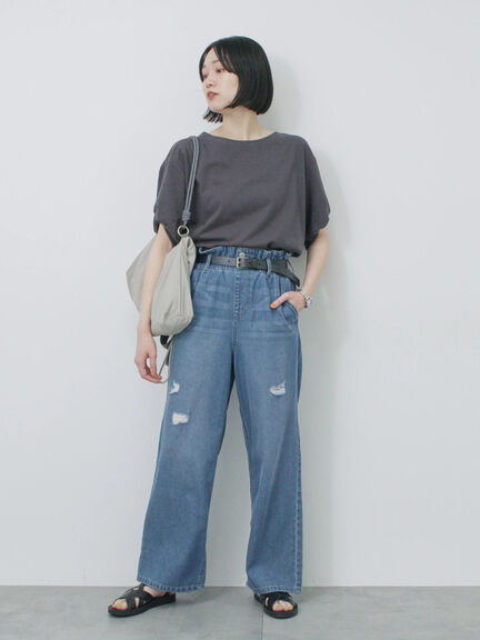 ツイストスリーブアソートTシャツ（オフホワイト/チャコールグレー/ブラック/ブルー/プラム）｜Samansa Mos2 blue（サマンサモスモス ブルー）通販