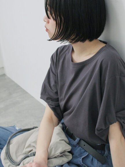 ツイストスリーブアソートTシャツ（オフホワイト/チャコールグレー/ブラック/ブルー/プラム）｜Samansa Mos2 blue（サマンサモスモス ブルー）通販