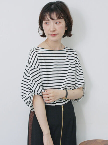 ツイストスリーブアソートTシャツ（オフホワイト/チャコールグレー/ブラック/ブルー/プラム）｜Samansa Mos2 blue（サマンサモスモス ブルー）通販