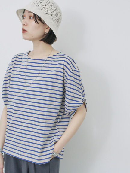 ツイストスリーブアソートTシャツ（オフホワイト/チャコールグレー/ブラック/ブルー/プラム）｜Samansa Mos2 blue（サマンサモスモス ブルー）通販