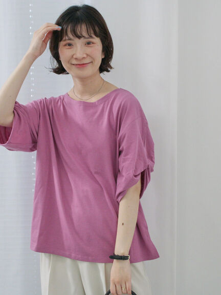 ツイストスリーブアソートTシャツ（オフホワイト/チャコールグレー/ブラック/ブルー/プラム）｜Samansa Mos2 blue（サマンサモスモス ブルー）通販
