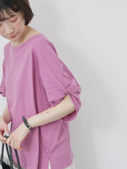 ツイストスリーブアソートTシャツ（オフホワイト/チャコールグレー/ブラック/ブルー/プラム）｜Samansa Mos2 blue（サマンサモスモス ブルー）通販