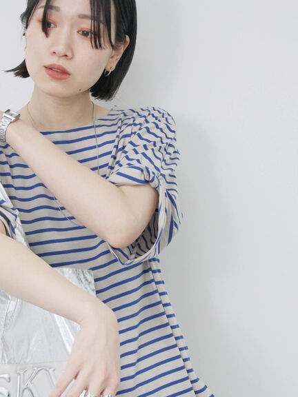 ツイストスリーブアソートTシャツ（オフホワイト/チャコールグレー/ブラック/ブルー/プラム）｜Samansa Mos2 blue（サマンサモスモス ブルー）通販