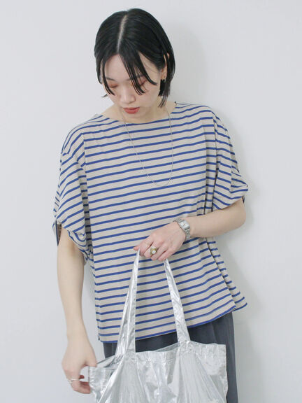 ツイストスリーブアソートTシャツ（オフホワイト/チャコールグレー/ブラック/ブルー/プラム）｜Samansa Mos2 blue（サマンサモスモス ブルー）通販