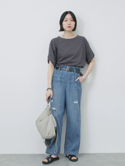 ツイストスリーブアソートTシャツ（オフホワイト/チャコールグレー/ブラック/ブルー/プラム）｜Samansa Mos2 blue（サマンサモスモス ブルー）通販