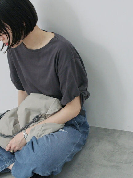 ツイストスリーブアソートTシャツ（オフホワイト/チャコールグレー/ブラック/ブルー/プラム）｜Samansa Mos2 blue（サマンサモスモス ブルー）通販