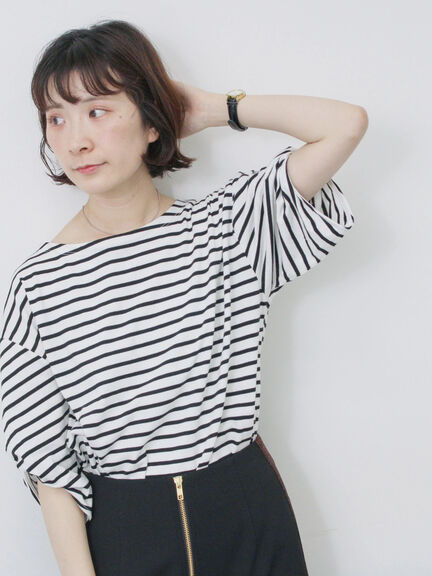 ツイストスリーブアソートTシャツ（オフホワイト/チャコールグレー/ブラック/ブルー/プラム）｜Samansa Mos2 blue（サマンサモスモス ブルー）通販