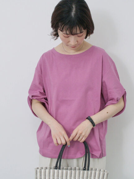 ツイストスリーブアソートTシャツ（オフホワイト/チャコールグレー/ブラック/ブルー/プラム）｜Samansa Mos2 blue（サマンサモスモス ブルー）通販
