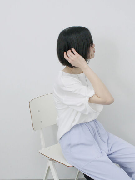 ツイストスリーブアソートTシャツ（オフホワイト/チャコールグレー/ブラック/ブルー/プラム）｜Samansa Mos2 blue（サマンサモスモス ブルー）通販