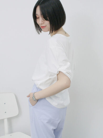 ツイストスリーブアソートTシャツ（オフホワイト/チャコールグレー/ブラック/ブルー/プラム）｜Samansa Mos2 blue（サマンサモスモス ブルー）通販