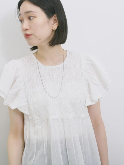 【Made in India】シャーリングブラウス（オフホワイト/ブラック/ブルー）｜Samansa Mos2 blue（サマンサモスモス ブルー）通販