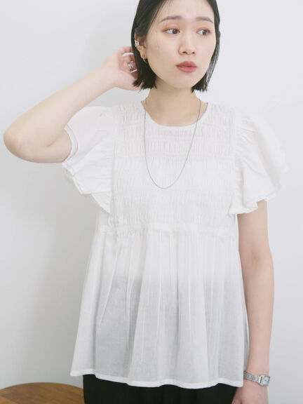 【Made in India】シャーリングブラウス（オフホワイト/ブラック/ブルー）｜Samansa Mos2 blue（サマンサモスモス ブルー）通販