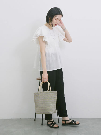 【Made in India】シャーリングブラウス（オフホワイト/ブラック/ブルー）｜Samansa Mos2 blue（サマンサモスモス ブルー）通販
