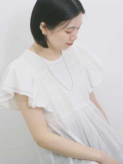 【Made in India】シャーリングブラウス（オフホワイト/ブラック/ブルー）｜Samansa Mos2 blue（サマンサモスモス ブルー）通販