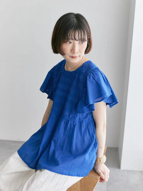 【size 4L】新品未使用　インド綿　シャーリングブラウス　大きいサイズ size 4L】新品未使用 インド綿 シャーリングブラウス 大きいサイズ