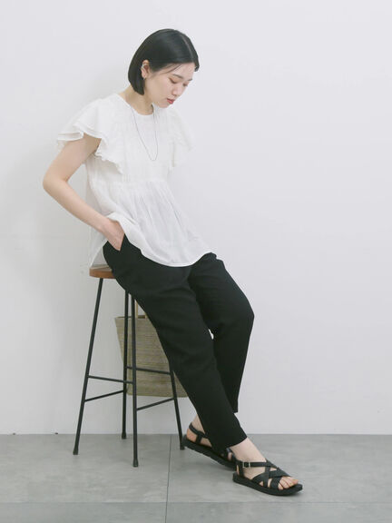 【Made in India】シャーリングブラウス（オフホワイト/ブラック/ブルー）｜Samansa Mos2 blue（サマンサモスモス ブルー）通販