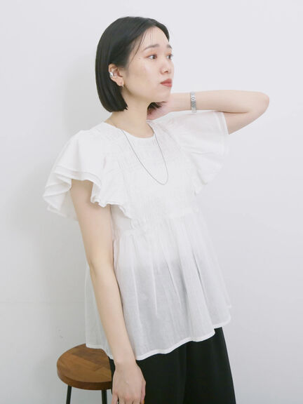 【Made in India】シャーリングブラウス（オフホワイト/ブラック/ブルー）｜Samansa Mos2 blue（サマンサモスモス ブルー）通販